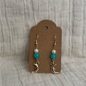 Gold and Turquoise Moon Earrings